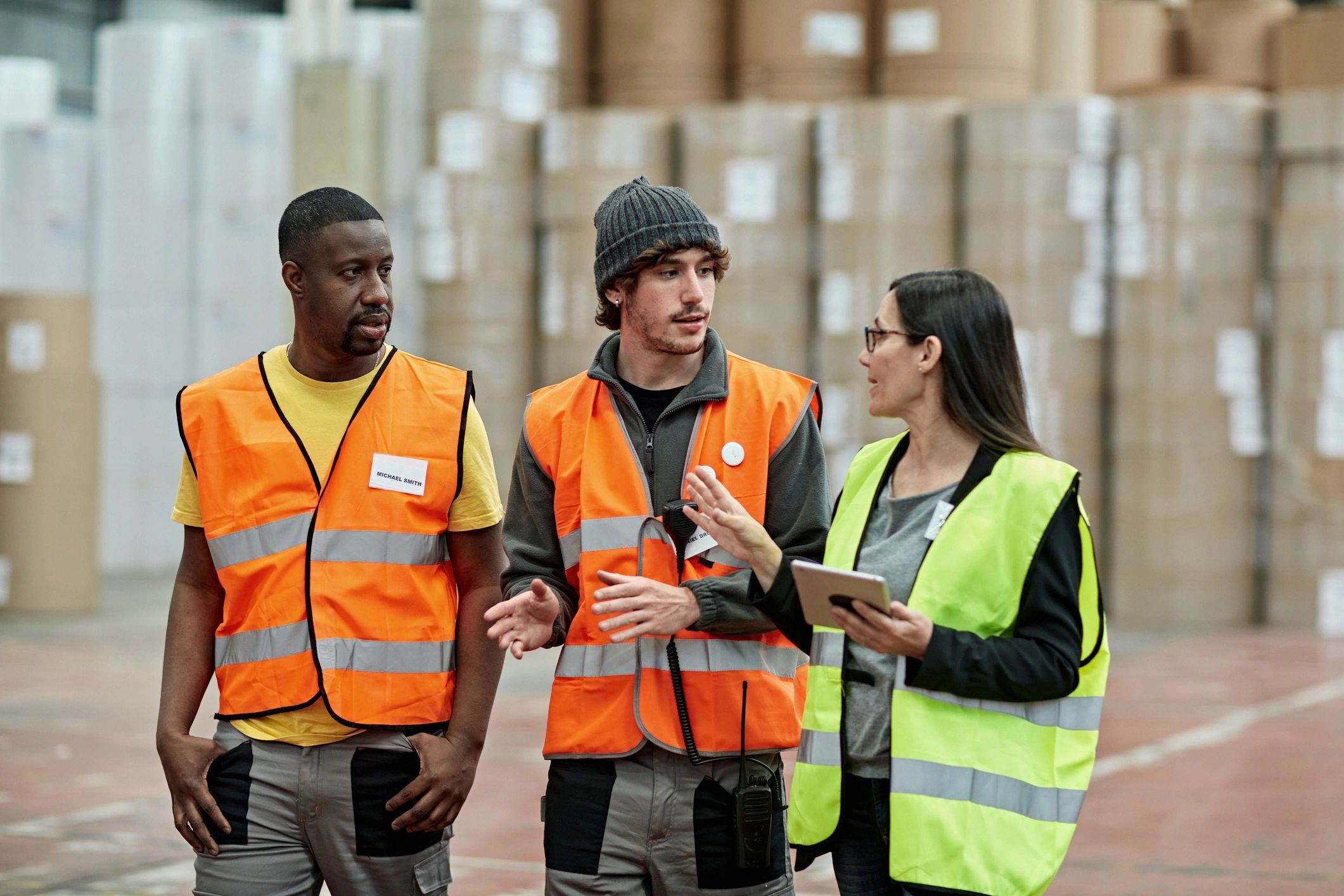 Warehouse team coordinating operations